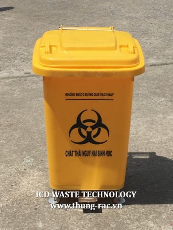 Thùng rác 60L đạp chân màu vàng